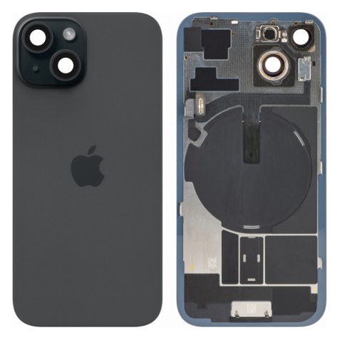 Original back cover iPhone 15 bLACK (GRADE A PULLED) W/Parts Back Glass MagSafe Magnet & NFC & Flashlight Flex