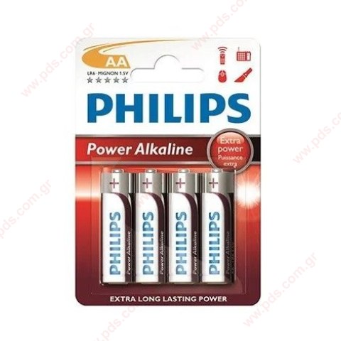 Batteries Philips Alkaline AA LR6P4B/10 (1.5V (Type AA LR6 / HR6) 1 Pack 4 pcs Blister