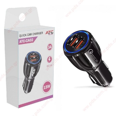 Φορτιστής αυτοκινήτου ATC CA02 15W/3A PORT 2 USB A / QC3 12/24V Car Charger Black Box