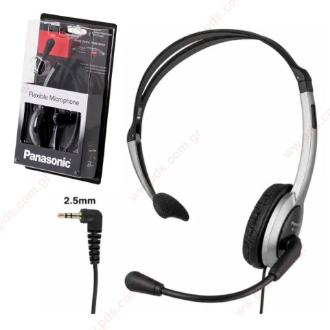 Ενσύρματο Aκουστικό με μικρόφωνο Panasonic RP-TCA430 Jack 2.5mm με Πλήκτρο Έντασης Μαύρο Ασημί συμβατό με Ασύρματα Panasonic και αλλες συσκευές Blister