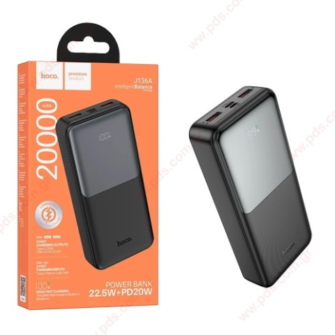 Φορητή μπαταρία Power Bank Hoco J136A Lion 20000 mAh Fast Charging 22.5W / PD20W Black σε Μαύρο χρώμα 2 in / 2 out Box