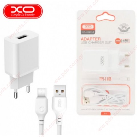 Φορτιστής σπιτιού σετ XO L99 EU 2.4A 220V με καλώδιο USB Α / TYPE C White σε λευκό χρώμα 1m (EU BLISTER)