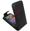 Leather case HTC Desire flip open type Black