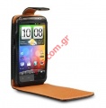 Leather case HTC Desire HD flip open type Black