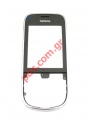 Original housing front cover Nokia Asha 202, 203 Frontcover with Touch Unit silver/chrome