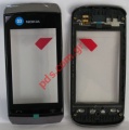 Original housing Nokia Asha 305, 306 A Cover with touch window Digitazer in dark grey color 