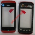 Original housing Nokia Asha 305, 306 A Cover with touch window Digitazer in Red color 
