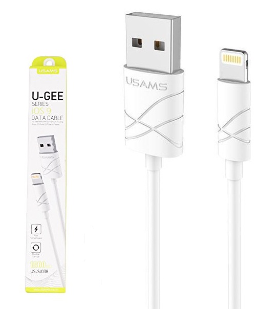 High quality cable  USB Lightning USAMS SJ038 White iPhone 5 (8 pin) 1M to microusb bulk