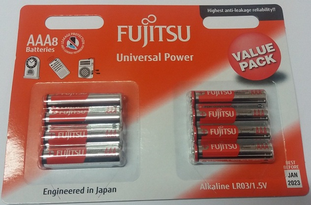 Alkaline Batteries Fujitsu AAA 1.5V - Type AAA LR03 Pack of 8 pcs