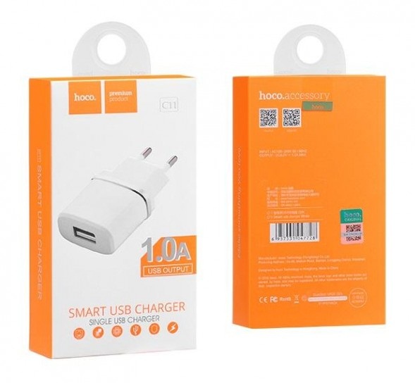 Compatible travel charger Hoco C11 White 220V/1.0A with out cable (1 pcs)