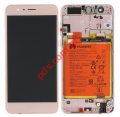 Original LCD set Pink Huawei Honor 8 Dual SIM (FRD-L19) with front cover and battery.