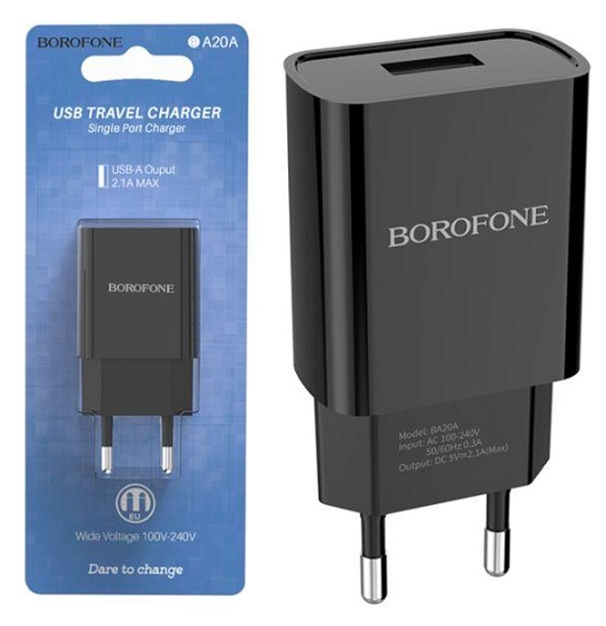  BOROFONE BA20A 2.1A MicroUSB Type B Black 1 USB Port   Blister