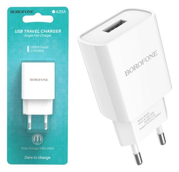  BOROFONE BA20A MicroUSB Type B White 1 USB Port   Blister