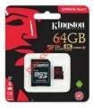  Kingston 64GB C10 UHS-I U3 100mbs V30 4K ULTRA HD Canvas Select microSDXC w/SD Adapter Blister