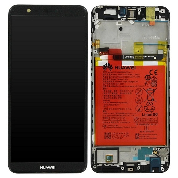   LCD Black Huawei P SMART (FIG-LX1)    (Complete with front frame display touch screen digitizer and battery) ORIGINAL