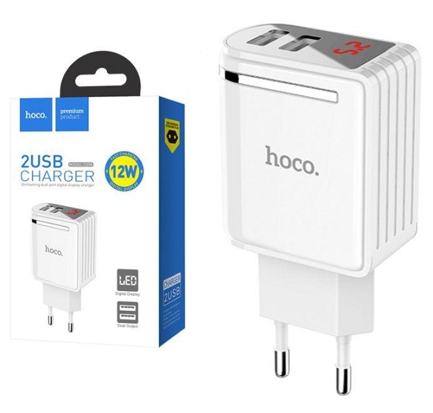   Hoco C39A Fast Charging 2XUSB 5V/2.4A 12W White Display LED Enchanting    BOX