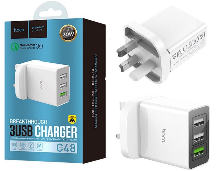 Travel charger Hoco C48 Fast 3 USB 30W White