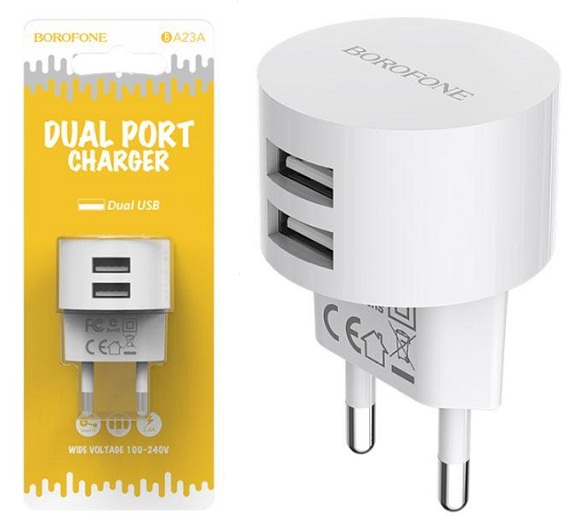 Dual Charger BOROFONE BA23A White 2 USB Ports Blister