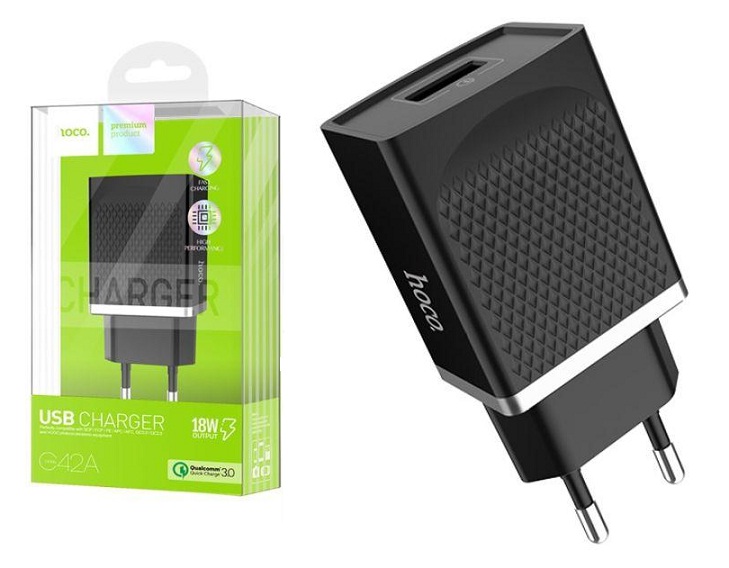 Travel charger Hoco C42A 1 USB 5V/3A/18W Black BOX