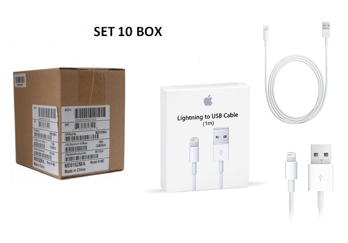 Data cable set 10 BOX (OEM) Lightning Iphone 5 MD818ZM/A 8 PIN 1M Connector in Blister.