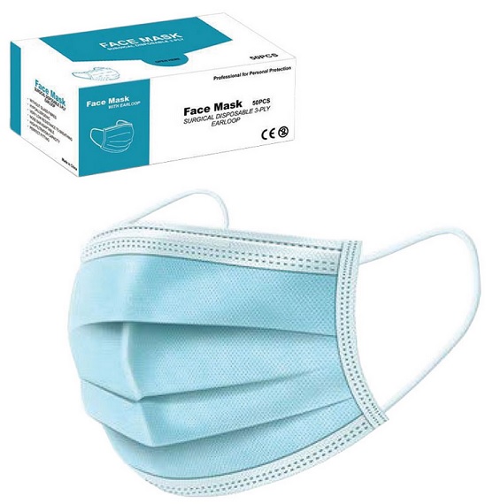 Surgical face mask 3-PLY with earloop 50 pcs set Blue BOX