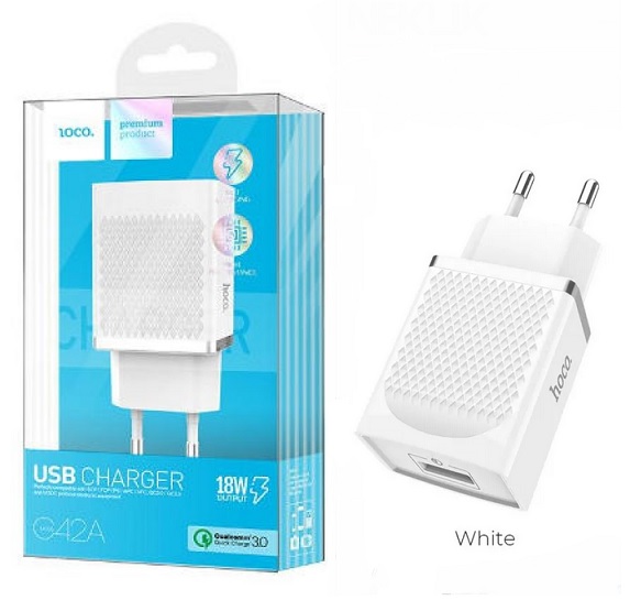 Travel charger Hoco C42A 1 USB 5V/3A/18W White BOX