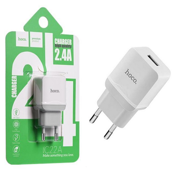 Compatible travel charger Hoco C22A 2.4A White 220v (1 pcs) NO CABLE