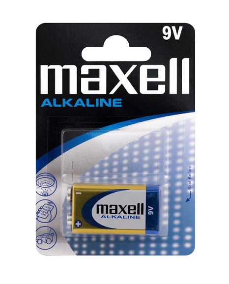   Maxell Alkaline size 9V (6LR61) . 1 Blister