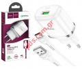 Travel Charger HOCO N3 18W 1x USB plug QC3.0 + Type-c cable set White 