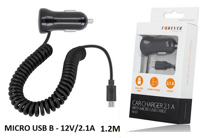 Car charger Forever M-01 2.1A Black with microUSB cable 1,2 m BOX