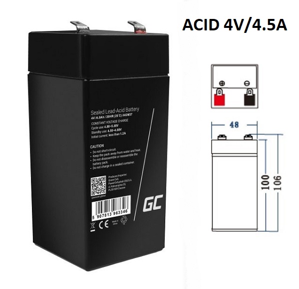  ACID AGM36 VRLA (4V 4.5Ah) 0.5 kg 48X48X102mm