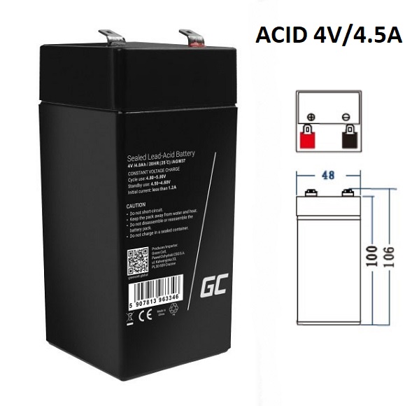   ACID AGM36 VRLA (4V 4.5Ah) 0.5 kg 48X48X102mm