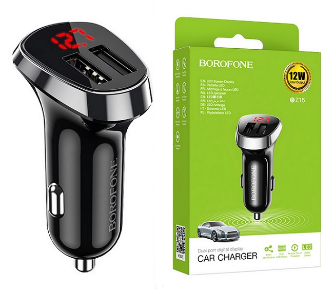 Car charger Borofone BZ15 Black 12W Dual USB 5V/2.4A input 12/24V Box