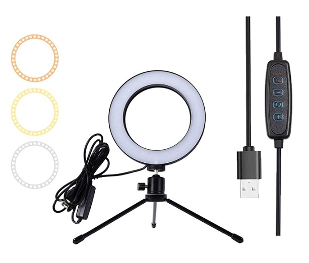 Ring Lamp Light LED USB ZD67B Tripod F16 12W Black