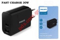 Φορτιστής σπιτιού Philips Fast charger 30W (DLP2621-12) USB & Type-C Black σε μαύρο χρώμα Box