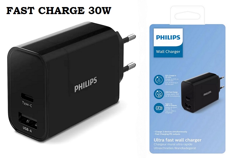   Philips Fast charger 30W (DLP2621-12) USB & Type-C Black    Box