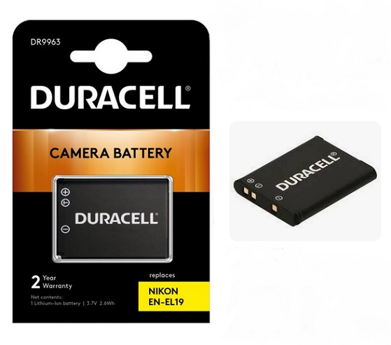  Duracell EN-EL19   Nikon 3.7V 700mAh (1 ) : 43 mm x 31 mm x 7 mm Blister