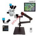 Trinocular Microscope 7-45X HU708A Type-C Support 9 inch with Monitor LED Light