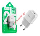 Travel charger adaptor Hoco C33A 5V/2.4A White Superior Dual USB Fast Charging Blister