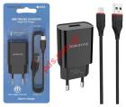 Travel Charger set Borofone BA20A 2.1A Microusb Type B plug Black with IPHONE lightning cable Blister