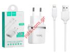 Compatible travel charger Hoco C11 White 220V/1.0A with lightning cable (2 pcs)