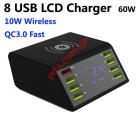 Charger station Qualcomm 838W 8 port and QI Wireless quick cherge Black