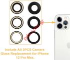    iPhone 12 Pro Max (A2411) OEM Set 3 pcs Black Rear Lens glass is a brand new replacement part NO FRAME