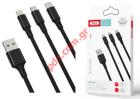   XO NB173 3in1 USB Lightning + USB-C + microUSB 1,2 m 2,4A black Box