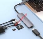 Adaptor Hub USB-C Hoco HB28 HDMI+PD+USB3.0+USB2.0+SD+TF 60W 20V/3A  Box